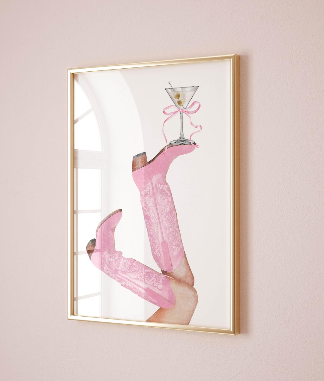Western Wall Art Martini Print Pink Cowgirl Bedroom Decor, Dorm Wall ...