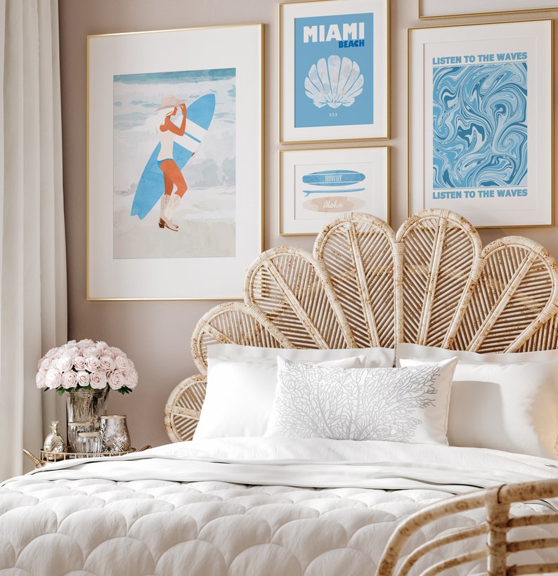 Coastal Cowgirl Poster Dorm Decor Gallery Wall Art Set of 9, Blue Wall ...