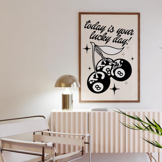 Magic 8 Ball Cherry Poster Bar Cart Art, Downtown Girl Apartment