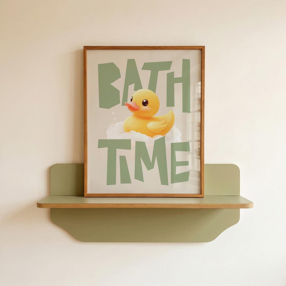 Bathtime Rubber Duck Print Sage Green Bathroom Wall Art, Cute Art ...