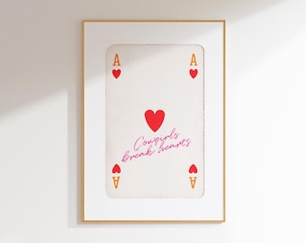 ace of hearts cowgirl poster preppy dorm room decor aesthetic, pink orange wall art maximalist decor western retro wall art print trendy