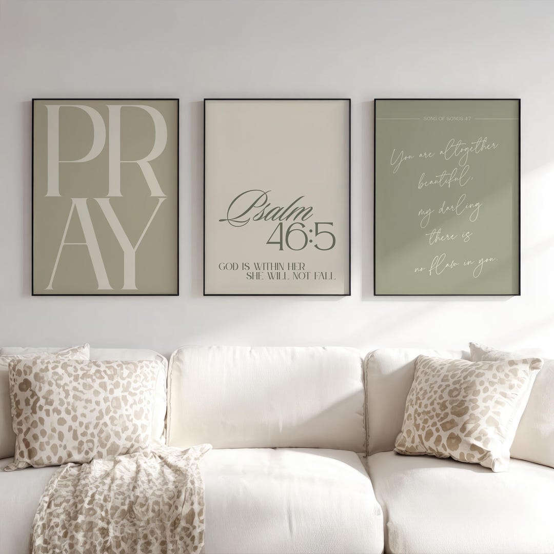 Set of 3 Bedroom Art Neutral Christian Decor, Jesus Word Wall Art ...