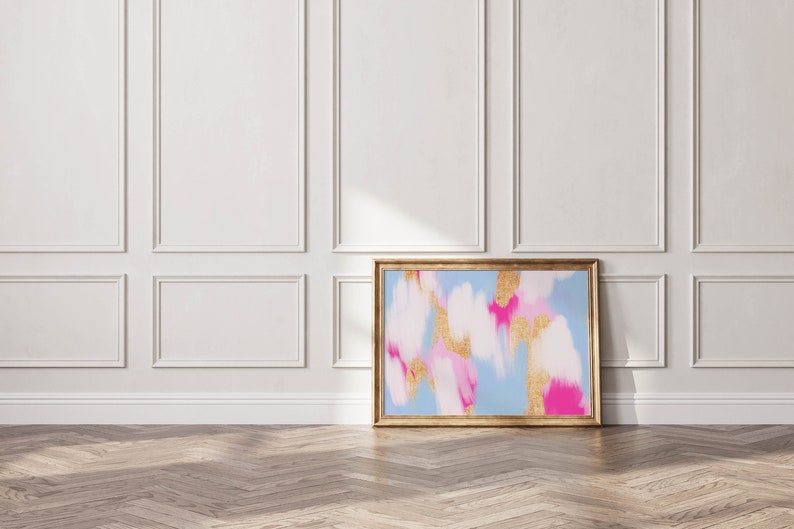 lyxig väggkonst lägenhetsväggdekor blå väggkonst med starkt rosa rumsinredning elegant, blå trendig väggkonst starkt rosa konsttryck fin rumsinredning bild 9