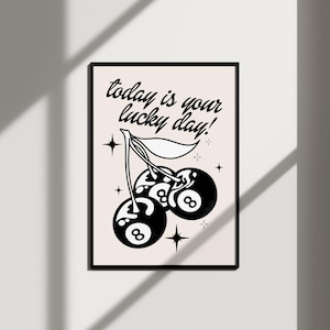 magic 8 ball cherry poster bar cart art, downtown girl apartment decor trendy wall art, funky decor large wall art, retro art dorm decor