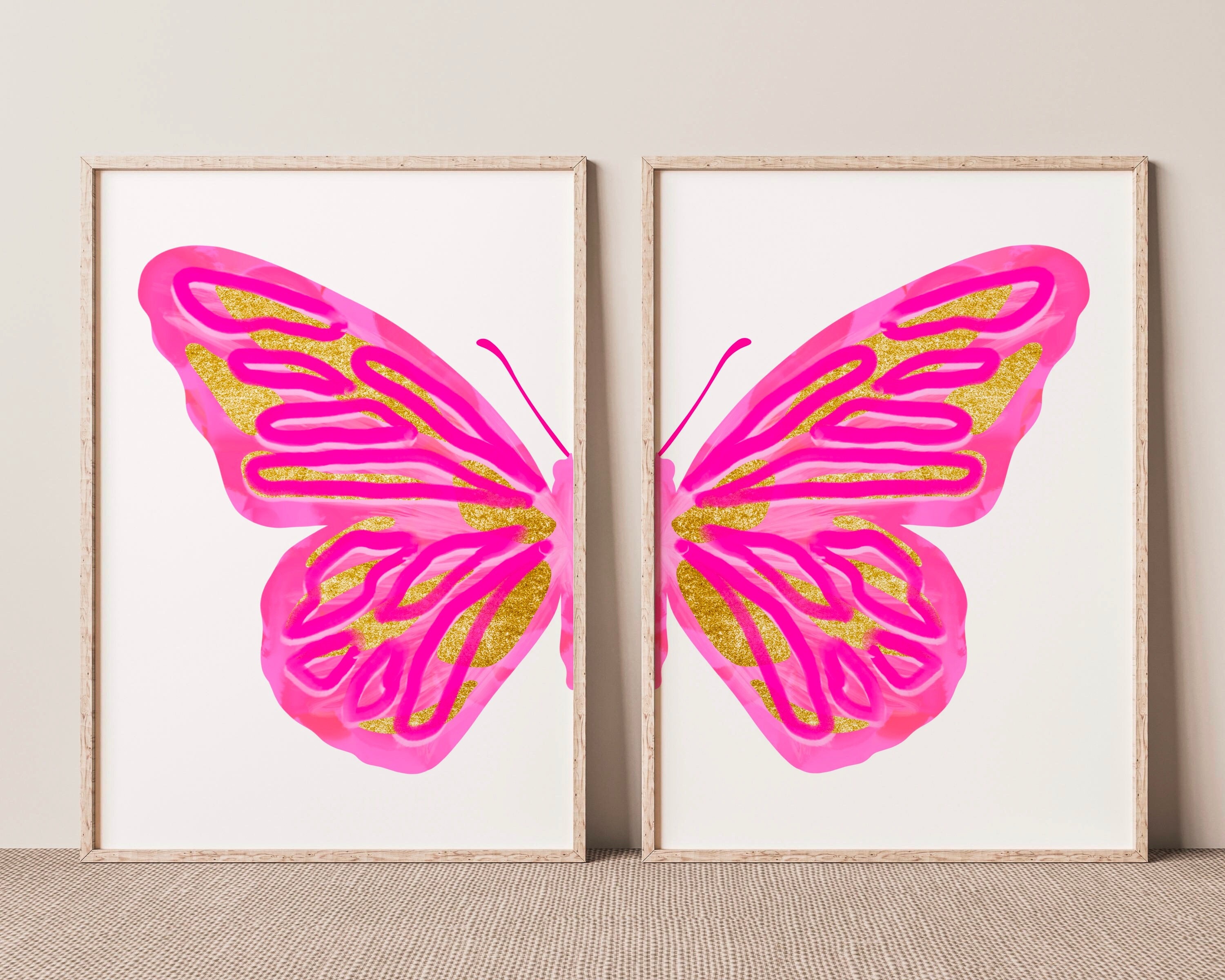 Pink Split Butterfly Art Preppy Painting Y2k Room Decor, Maximalist Wall  Art Preppy Dorm Decor, Large Girly Wall Art Teen Girl Room Decor 