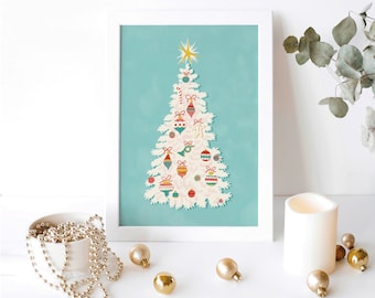family christmas tree print, retro christmas vibes holiday decor,retro wall decor christmas printables, winter wall art christmas decoration