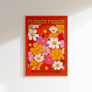 inspirational wall art floral print 70s poster retro decor, maximalist wall art funky home decor, boho hippie floral wall art dopamine decor