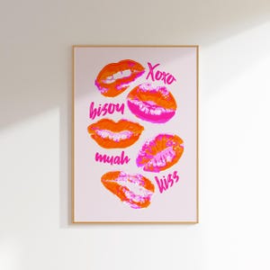 Art mural rose et orange, décoration d'appartement tendance, impressions preppy, décoration de chambre d'ado, affiche rose déco maximaliste, affiche géniale de décoration dopamine