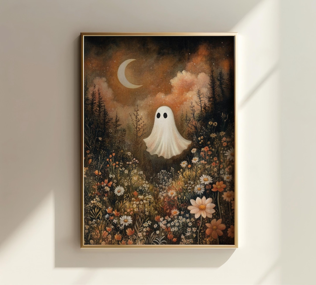 Fall Gost Cute Halloween Ghost Wall Art Fall Painting Spooky Decor, Ghost Art ...