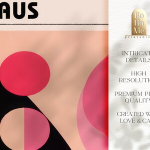 May include: Abstract geometric art print with overlapping circles in shades of pink, peach, and black. The print features the word "HAUS" in bold black letters at the top.