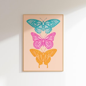 butterfly girly wall art dopamine wall decor, preppy dorm room decor wall art trendy maximalist poster, preppy wall prints apartment decor