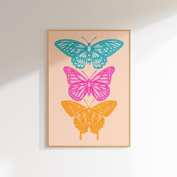 butterfly girly wall art dopamine wall decor, preppy dorm room decor wall art trendy maximalist poster, preppy wall prints apartment decor