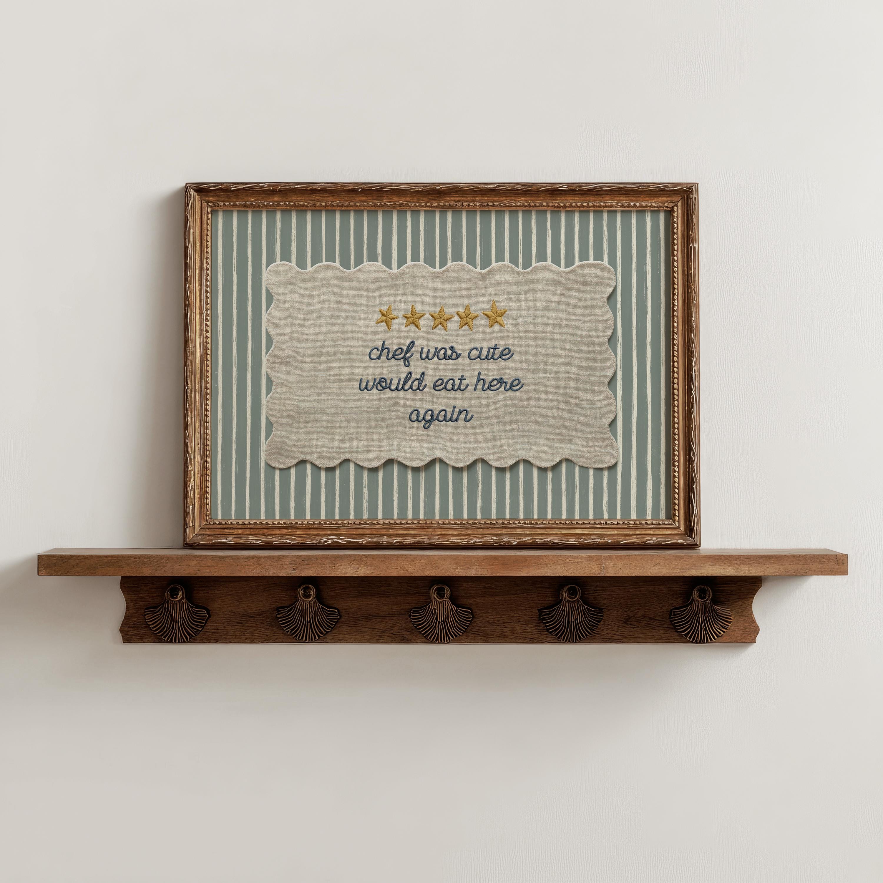 chef was cute aesthetic kitchen print retro wall art... Chef Was Cute Print Embroidered Patch Vintage Textile Wall Art, Kitchen ...