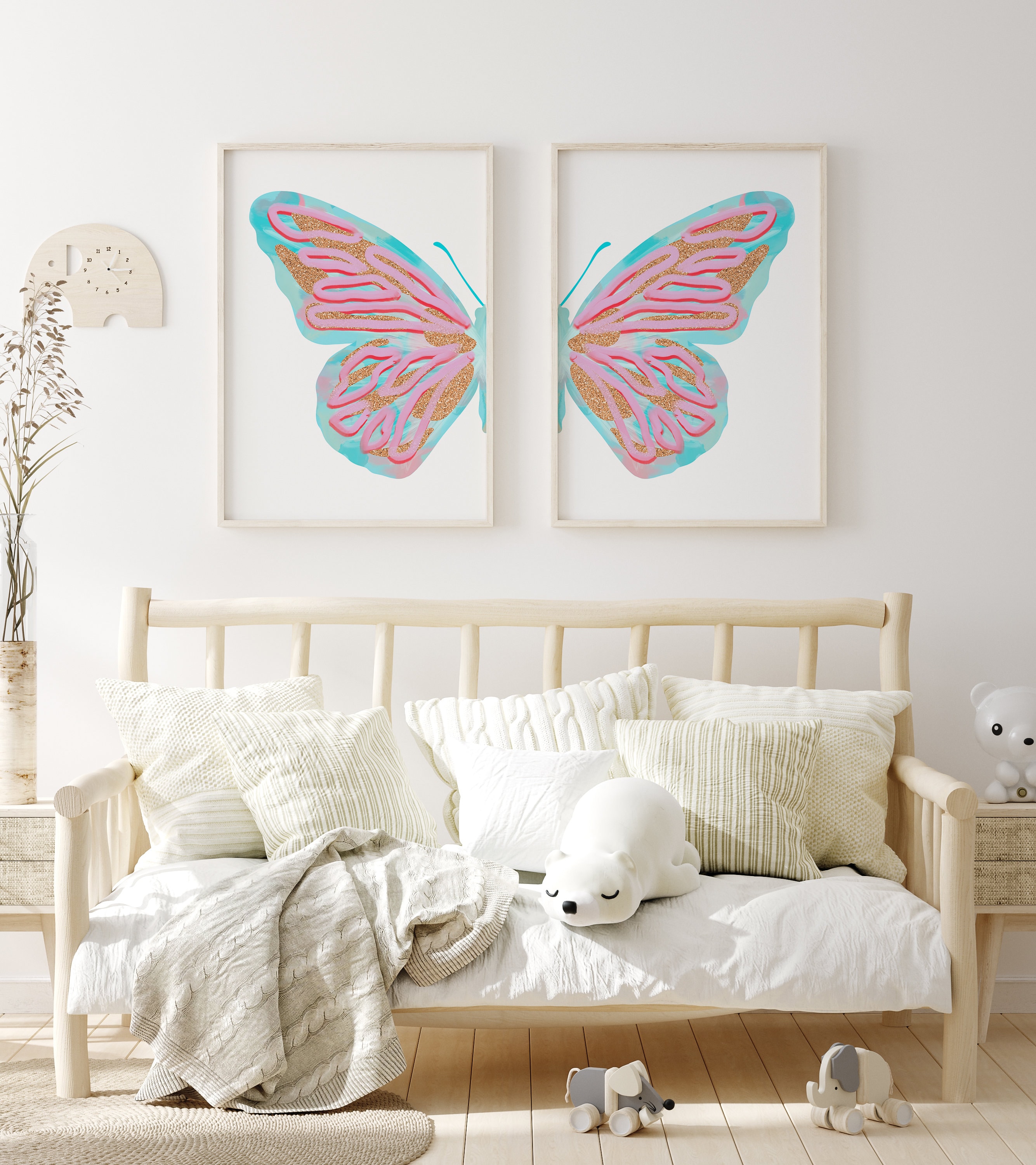 Girly Split Butterfly Wall Art Set Room Decor for Teens, Pastel Wall ...