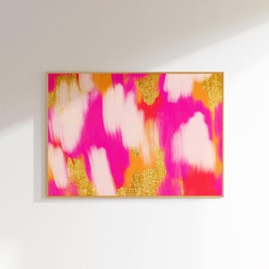 pink orange wall art abstract painting preppy dorm room decor aesthetic poster, preppy maximalist wall art print trendy cute apartment decor