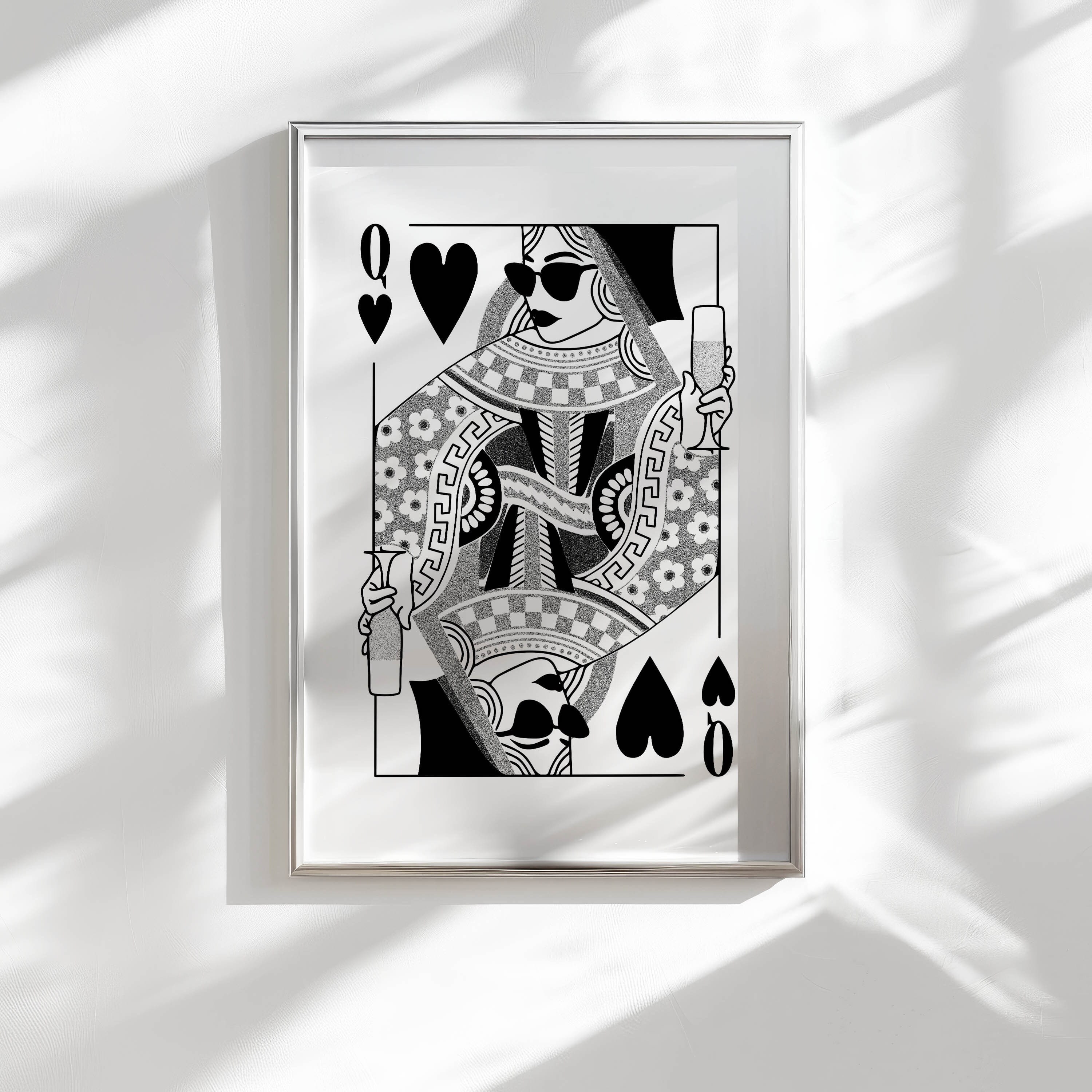 Black White Queen of Hearts Edgy Wall Art Funky Print, College