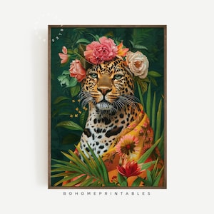 leopard animal print maximalist decor, flower art trendy wall print bedroom wall decor, maximalist wall art eclectic decor colorful print