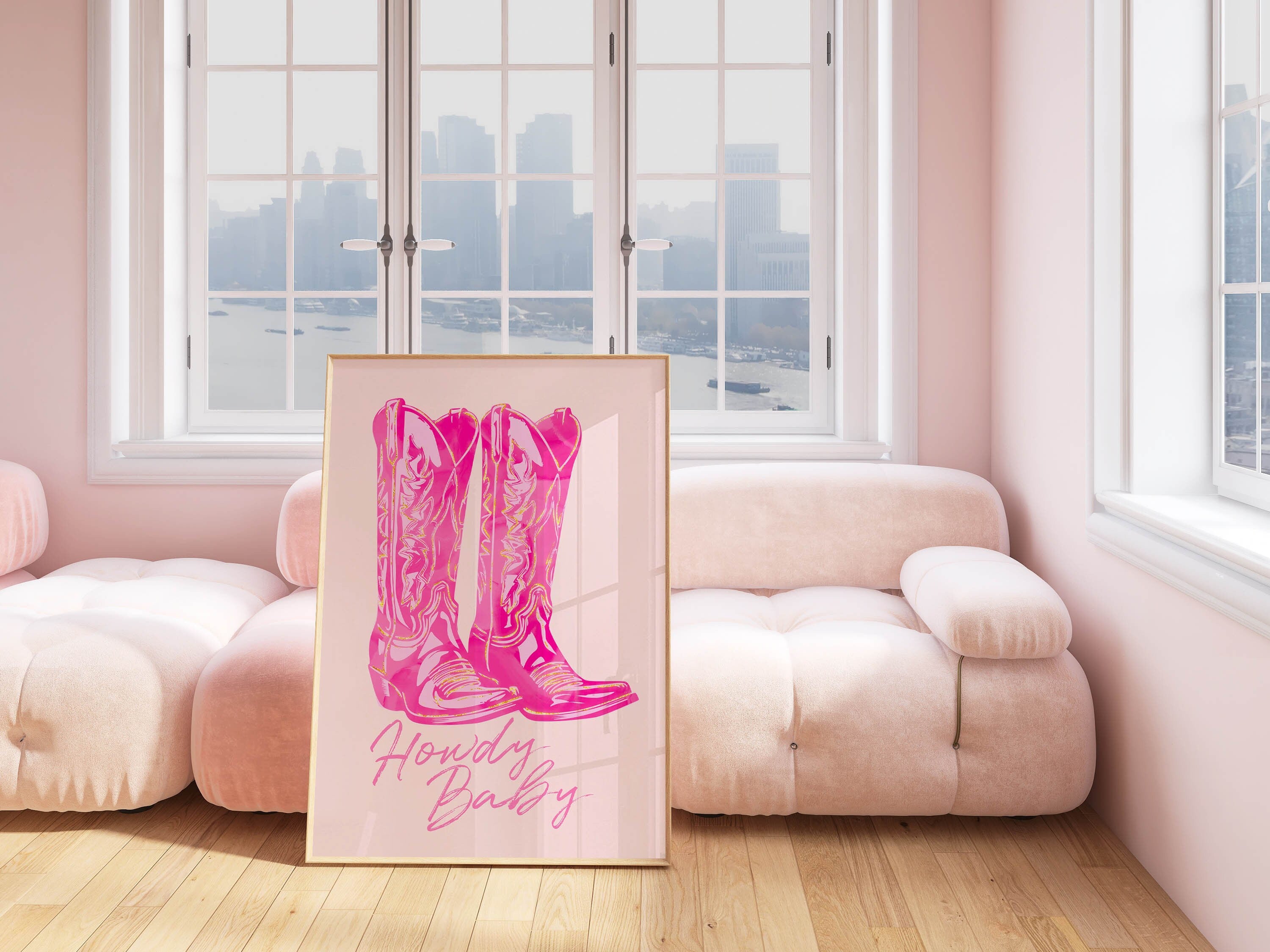 cowgirl poster pink wall art trendy apartment decor, pink room decor aesthetic poster, pink cowgirl western decor preppy print retro posters