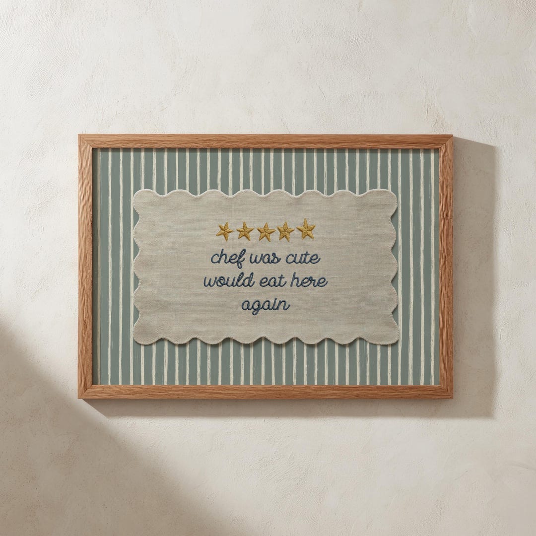 chef was cute aesthetic kitchen print retro wall art... Chef Was Cute Print Embroidered Patch Vintage Textile Wall Art, Kitchen ...