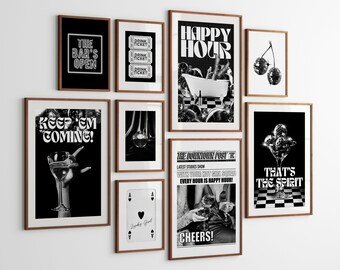 Impresión artística retro Y2K, arte de pared neutro, decoración de apartamentos de moda, galería de arte de pared, arte de pared moderno, carrito de bar, impresiones artísticas de los años 70, carteles de cócteles