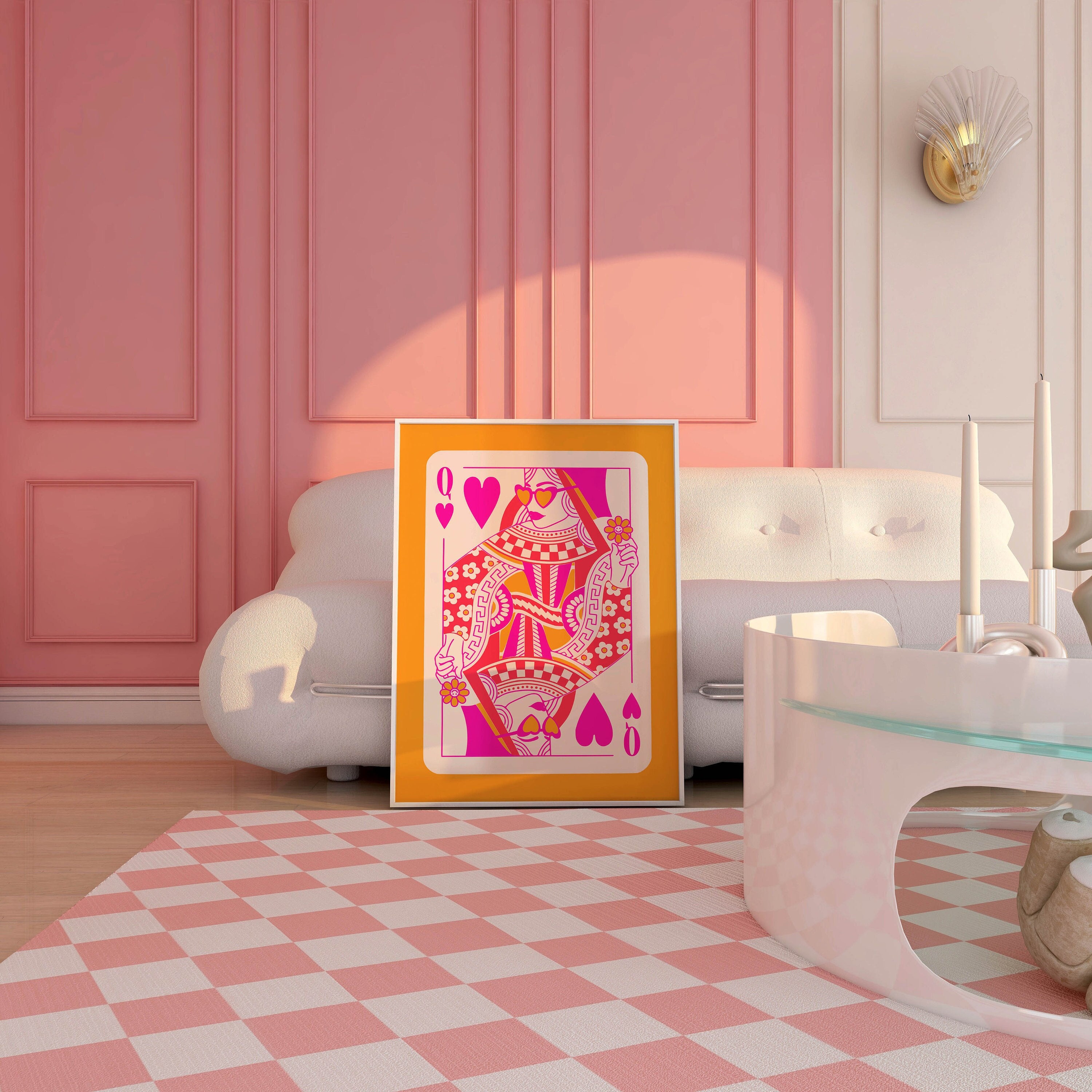 Discover queen of hearts retro wall art pink poster print preppy room decor
