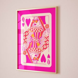 queen of hearts funky maximalist wall art teen girl room decor aesthetic poster retro art print, preppy aesthetic room decor quirky wall art