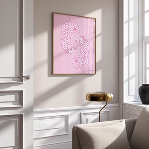 cheetahs light pink girly wall art preppy wall prints college apartment living room decor aesthetic y2k, cute wall art light pink room decor image 3