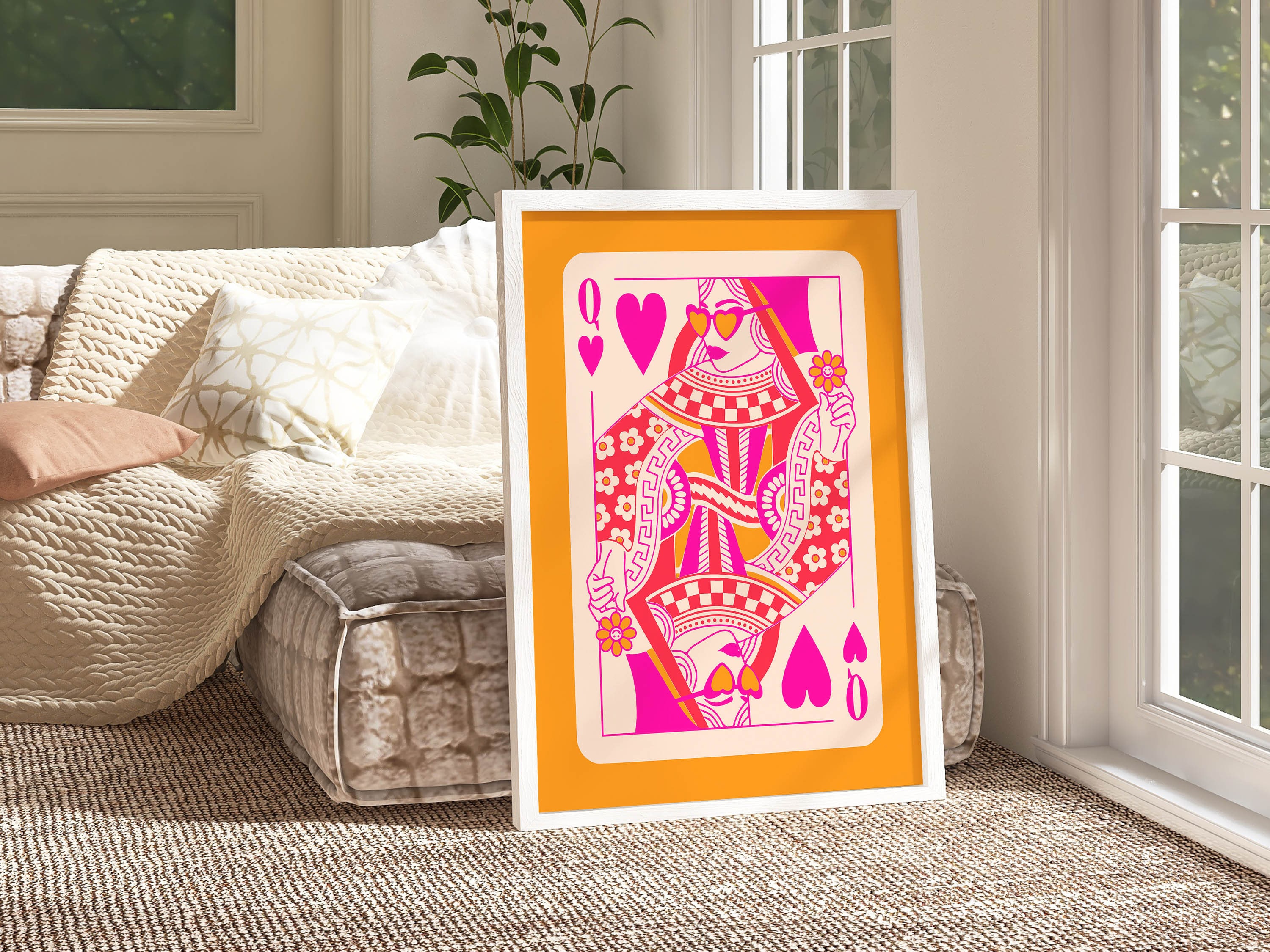 Discover queen of hearts retro wall art pink poster print preppy room decor