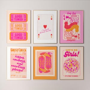 pink orange wall art cowgirl poster preppy dorm room decor aesthetic gallery wall art set of 6 wall art print trendy funky dopamine decor