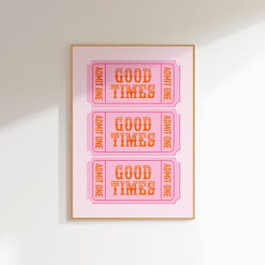 good times ticket trendy retro wall art prints college apartment decor aesthetic poster bar cart art, maximalist wall art dopamine decor
