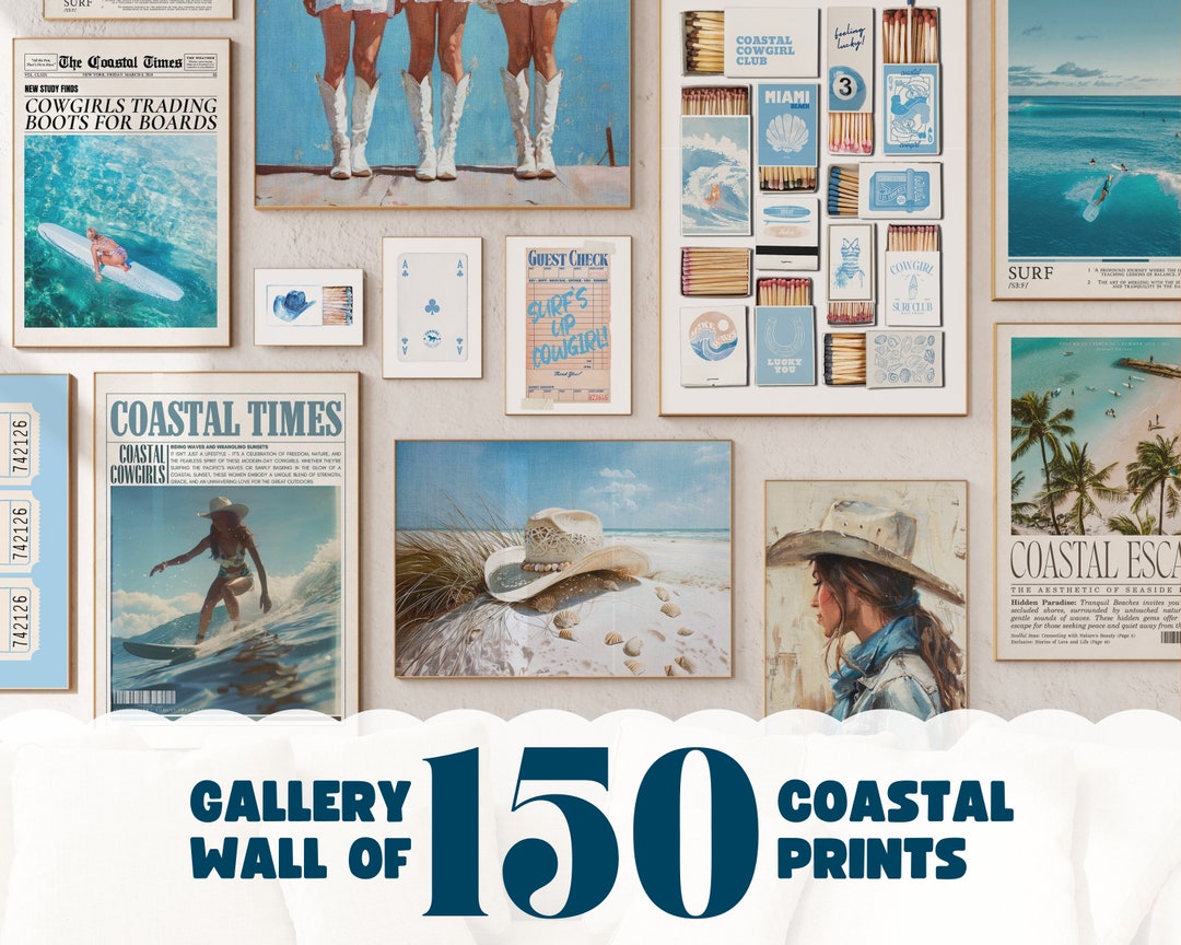 Beach Decor Gallery Wall Set of 150 Coastal Cowgirl Prints, Blue Wall ...