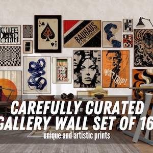 70er Jahre Dekor Retro ästhetische Galerie Wand 16er Set, eklektische Wandkunst maximalist Art Wanddekor, funky Wandkunst Vintage Plakate skurrile Wohndeko