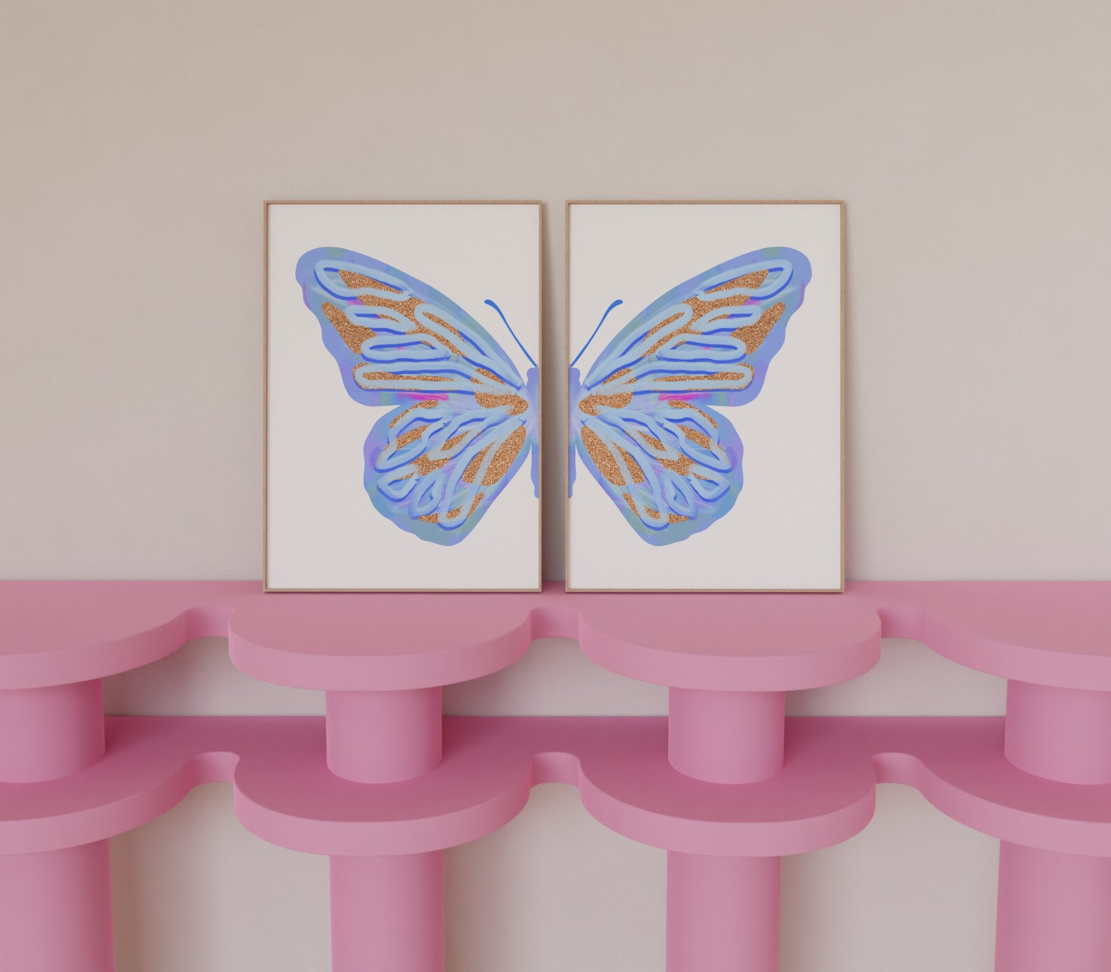 Blue Split Butterfly Wall Art Set Baby Girl Nursery Decor Prints ...