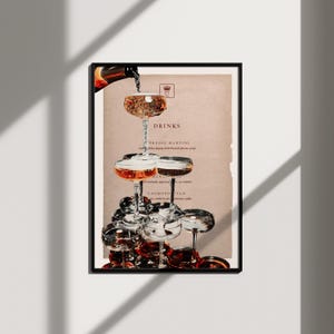 champagnebarwagen 70s kunstafdrukken, universiteitsappartement decor esthetische posters funky wanddecor, trendy retro muurkunstafdrukken barwagen decor
