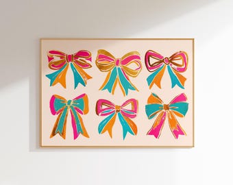 Arte de pared con lazo, estampado rosa moderno, decoración de dopamina, impresiones de arte de pared maximalista, estampado femenino, decoración de habitación linda, arte de pared estético, impresiones para dormitorio