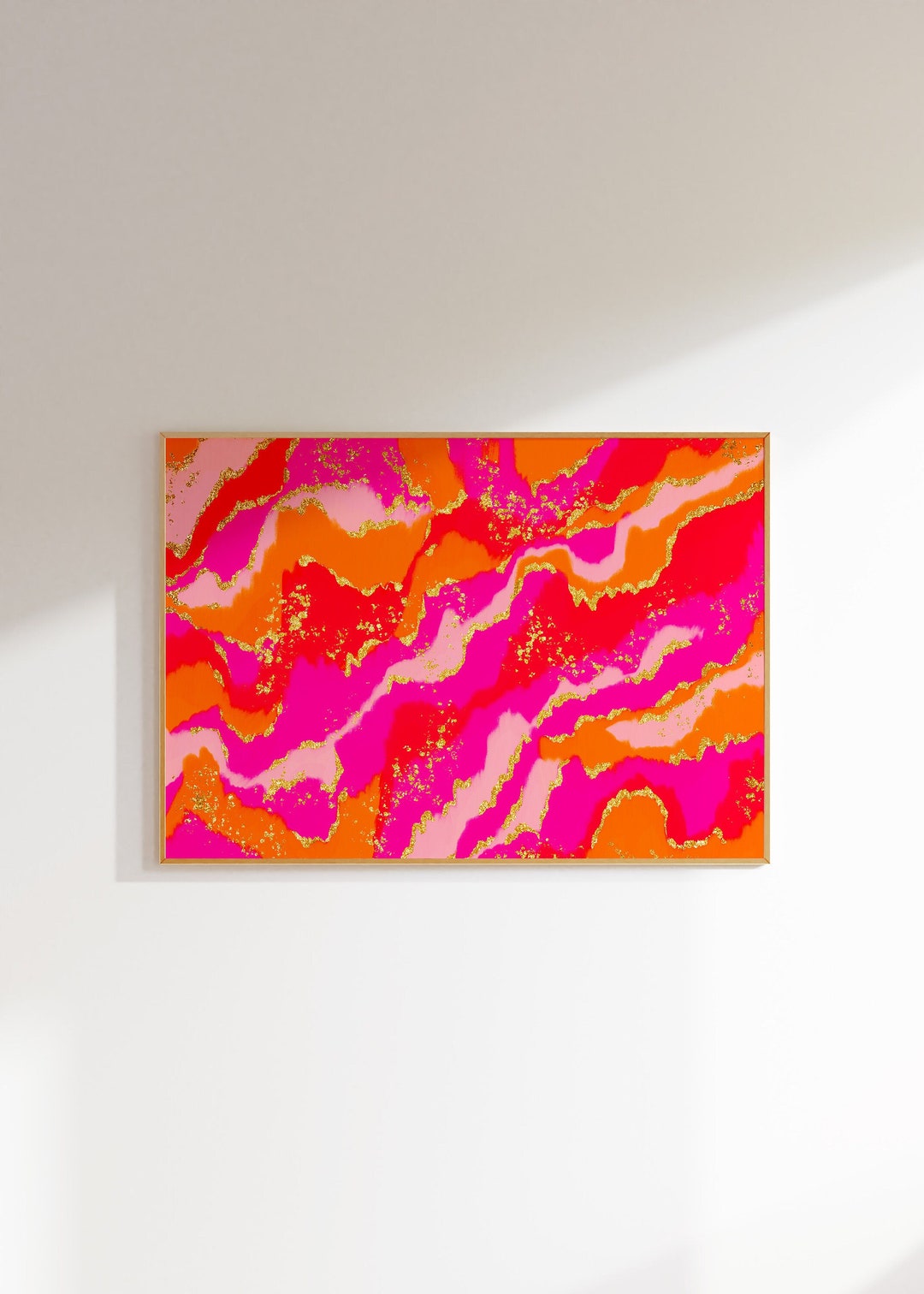 Pink Orange Abstract Painting Preppy Room Decor Bar Cart Etsy