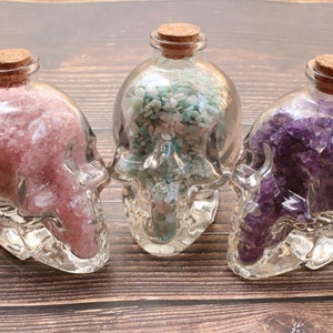 Crystal skull glass jar skeleton head crystal bottle witches spell decor witchery beginner witch manifesting lucky girl stones for love