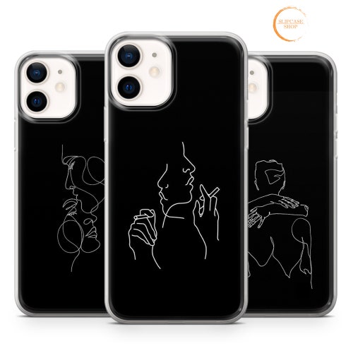 Aesthetic Black Line Art Phone Case Drawing Cover Fit Iphone Etsy