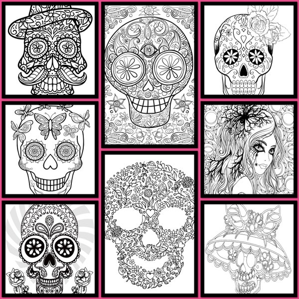 100+ Sugar Skulls / Skulls Coloring Pages - Day of the Dead - Adult Coloring