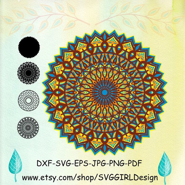 Mandala 3D 6 papier découpé numérique, tournesol SVG / Zentangle SVG / Mandala SVG / fleur Svg / Svg / Mandala horloge