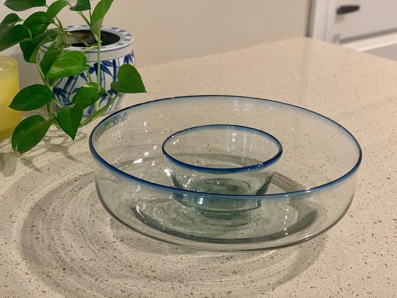 Vintage Mexican Hand-blown Glass Chip and Dip Bowl One-piece - Etsy