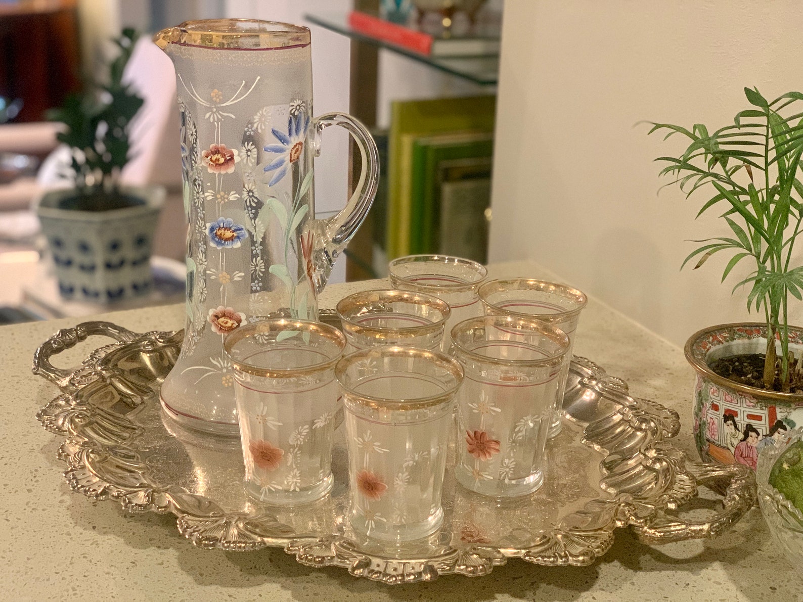 Rare Antique Northwood Lemonade Set Tall Pitcher With 6 Matching