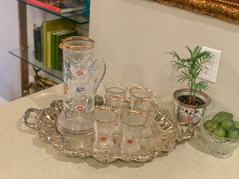 Rare Antique Northwood Lemonade Set Tall Pitcher With 6 Matching