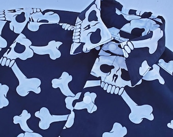 Rockabilly kids slim fit dress shirt children halloween skull crossbones skeleton alternative