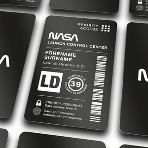 NASA Mission Control Pass - Personalised Aluminium ID card - ID Badge - Launch Artemis to space & the moon!!  Astronaut Gift.