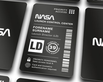 NASA Mission Control Pass - Personalised Aluminium ID card - ID Badge - Launch Artemis to space & the moon!!  Astronaut Gift.