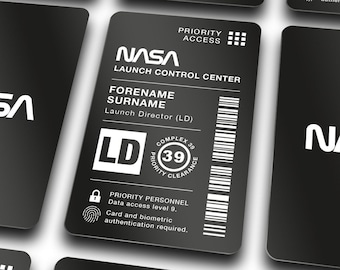 NASA Mission Control Pass - Personalised Aluminium ID card - ID Badge - Launch Artemis to space & the moon!!  Astronaut Gift.