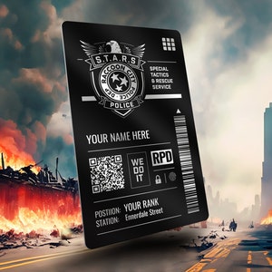 Carta d'identità personalizzata/accessorio cosplay del Dipartimento di Polizia di Raccoon City S.T.A.R.S. - Regalo Resident Evil - Tessera in metallo con incisione laser di alta qualità