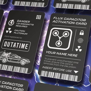 Back to the Future - DeLorean Flux Capacitor Activation Card - Quality Personalised Cosplay Accessory Aluminium ID for your Time Machine
