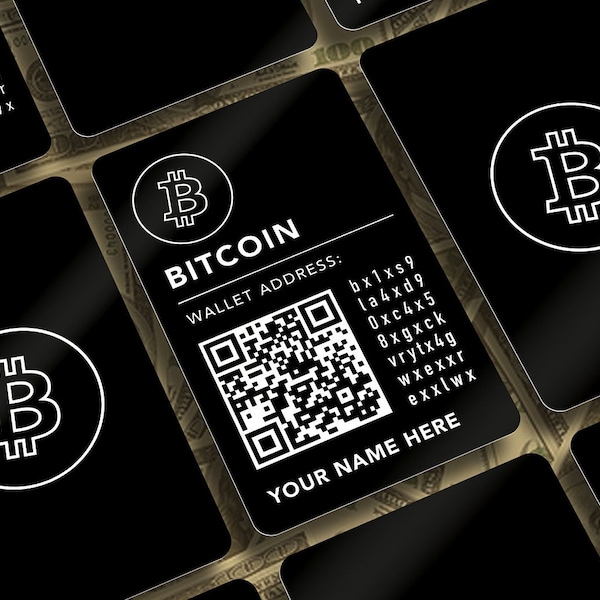 BITCOIN Wallet Card - Personalised (Name, Address + QR) A top quality, thick aluminium laser engraved card. Accept crypto payments easily.